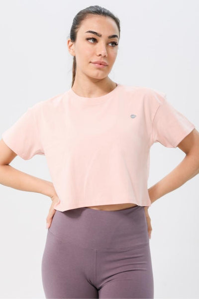 Rumi Earth Moon Tee Cropped Crew Neck - Light Coral 1