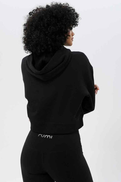 Rumi Earth Moon Cropped Hoodie Sweatshirt - Black 5