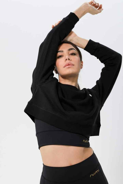 Rumi Earth Moon Cropped Sweatshirt - Black 2