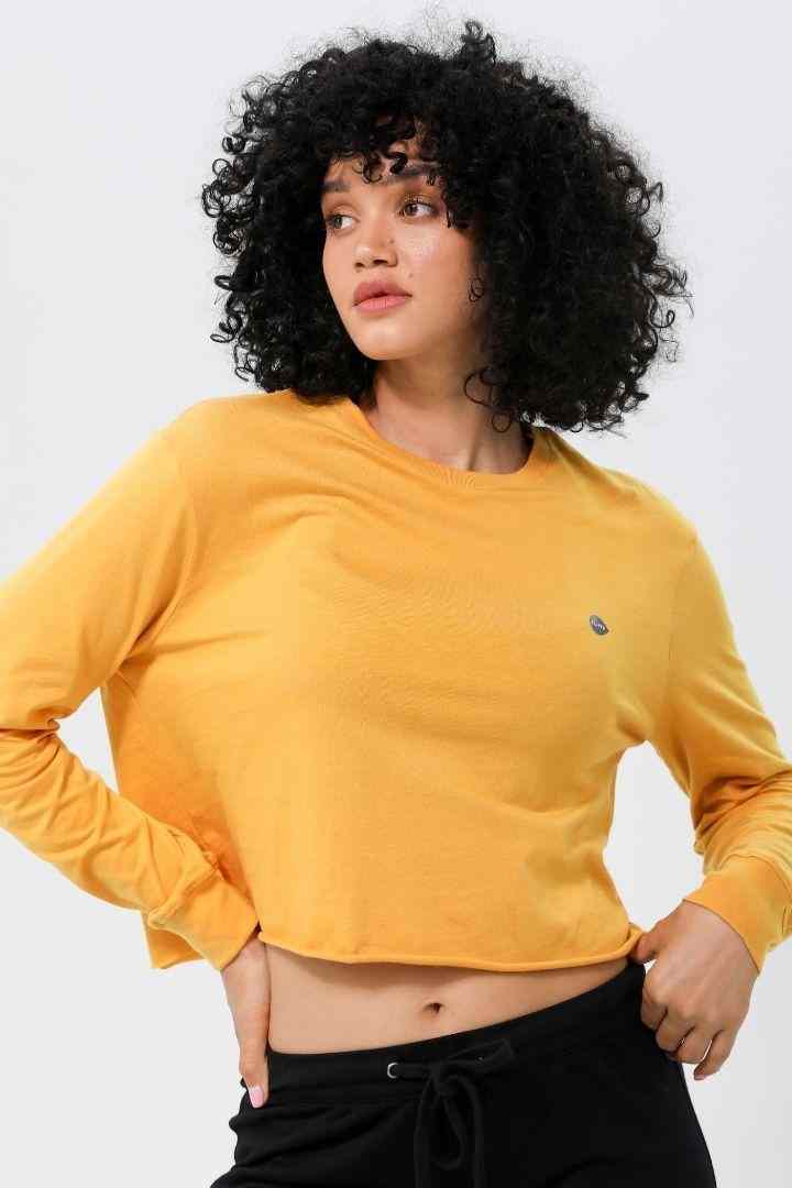 Rumi Earth Moon Cropped Tee Long Sleeve - Turmeric 2