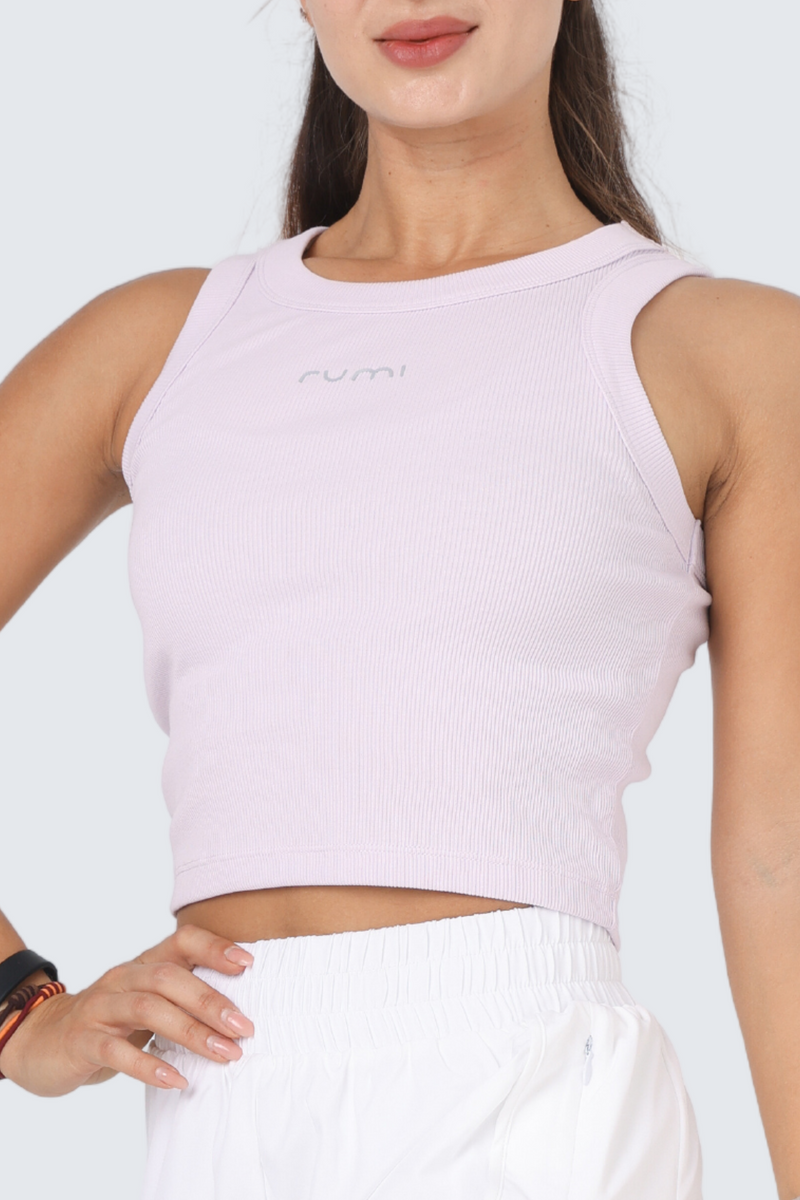 W Moon Cropped Ribbed Tank - Orchid