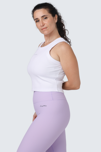 W Moon Cropped Ribbed Tank - Snow