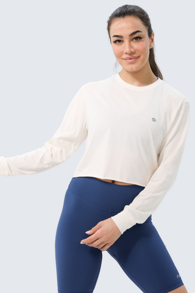 W Moon Cropped Tee Long-Sleeve - Natural