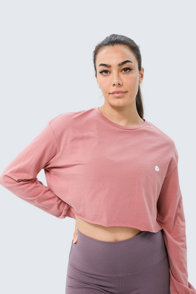 W Moon Cropped Tee Long-Sleeve - Spice Rose