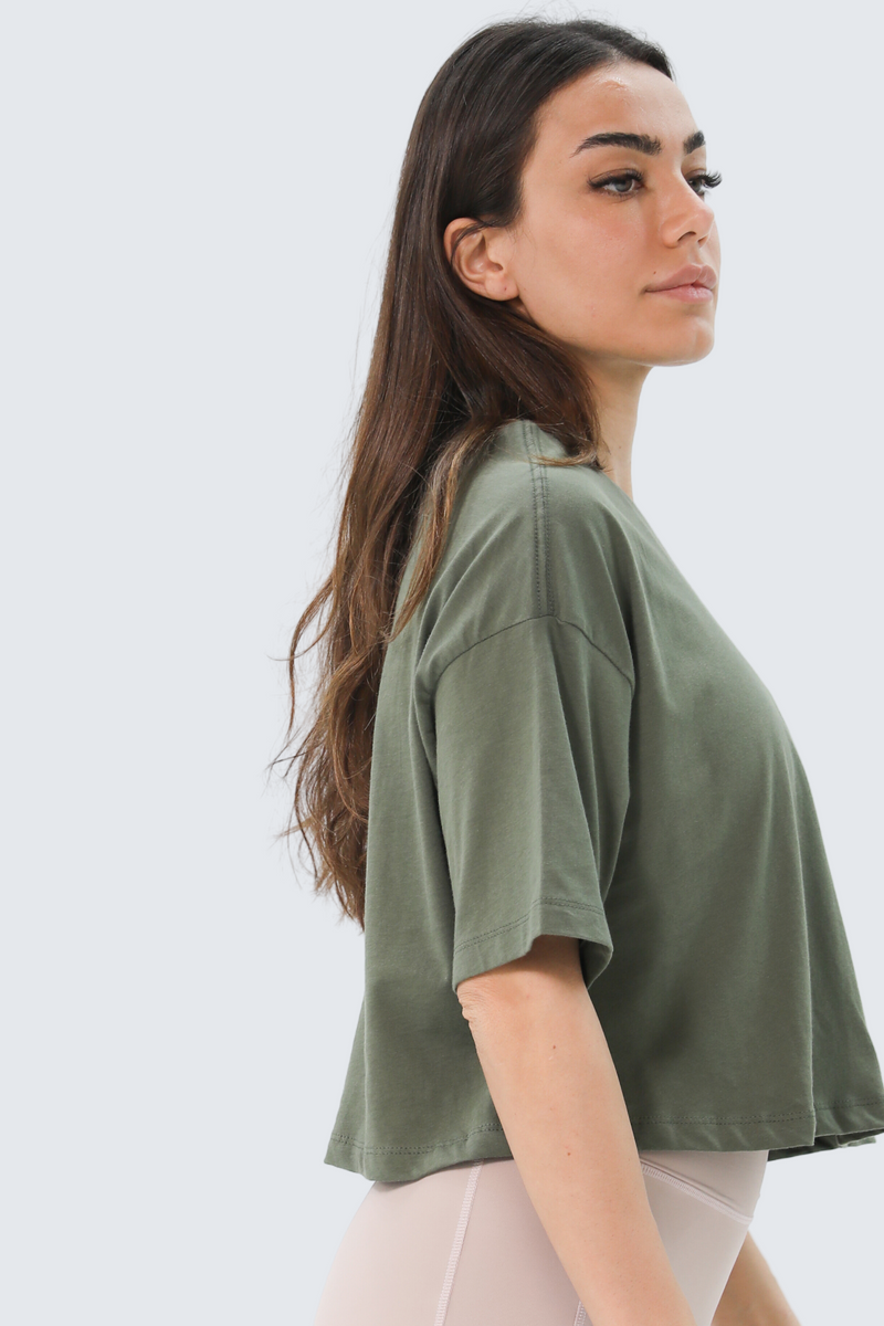 W Moon Oversized Cropped Tee - Olive
