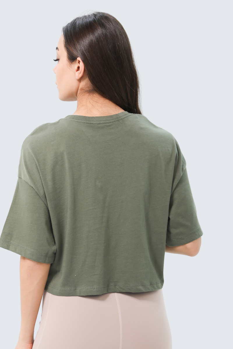 W Moon Oversized Cropped Tee - Olive