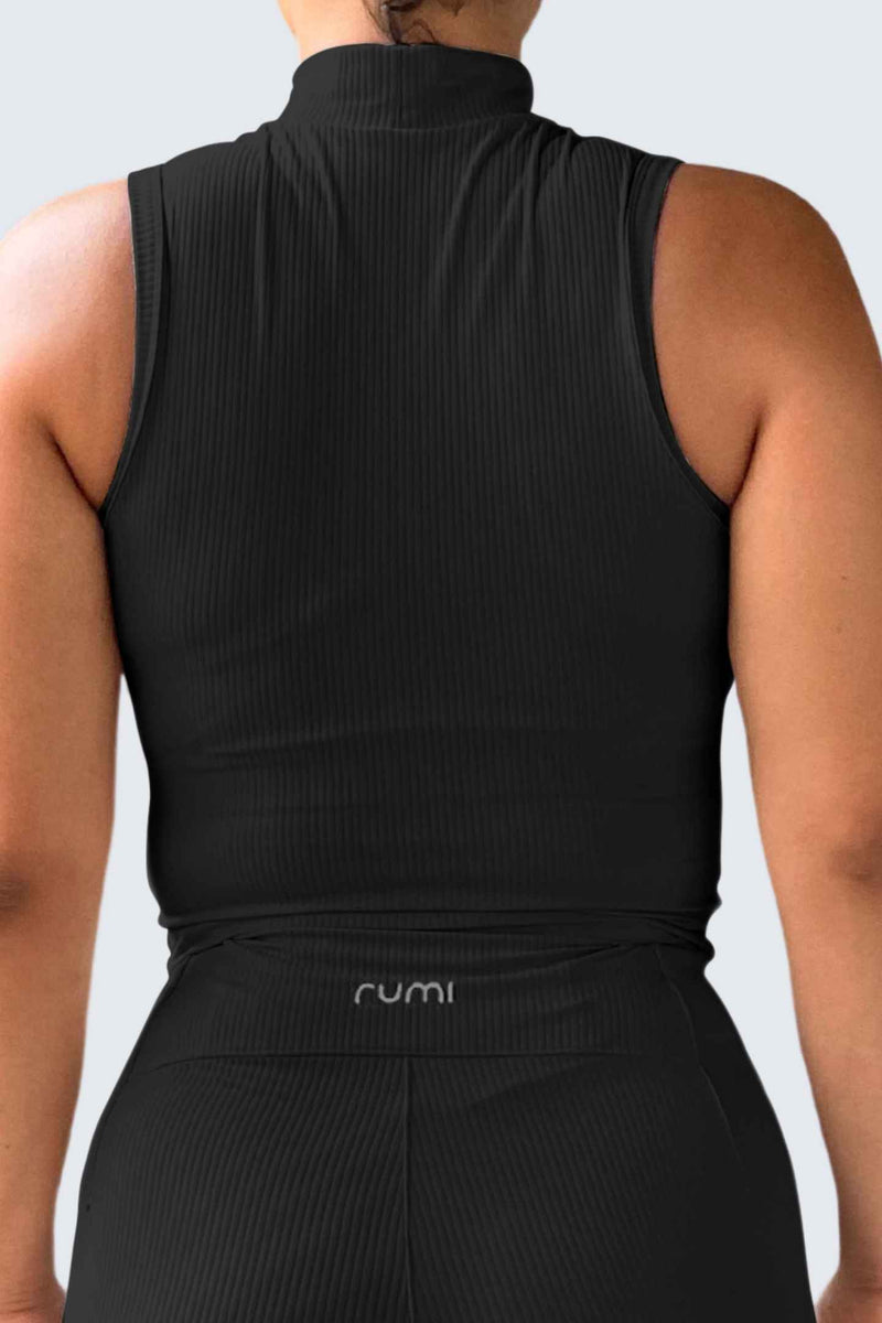 Rumi Earth - W SunRib Fit Tank Mock Neck - Black - R128118