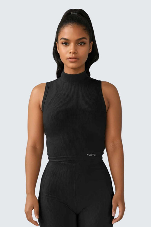 W SunRib Fit Tank Mock Neck - Black