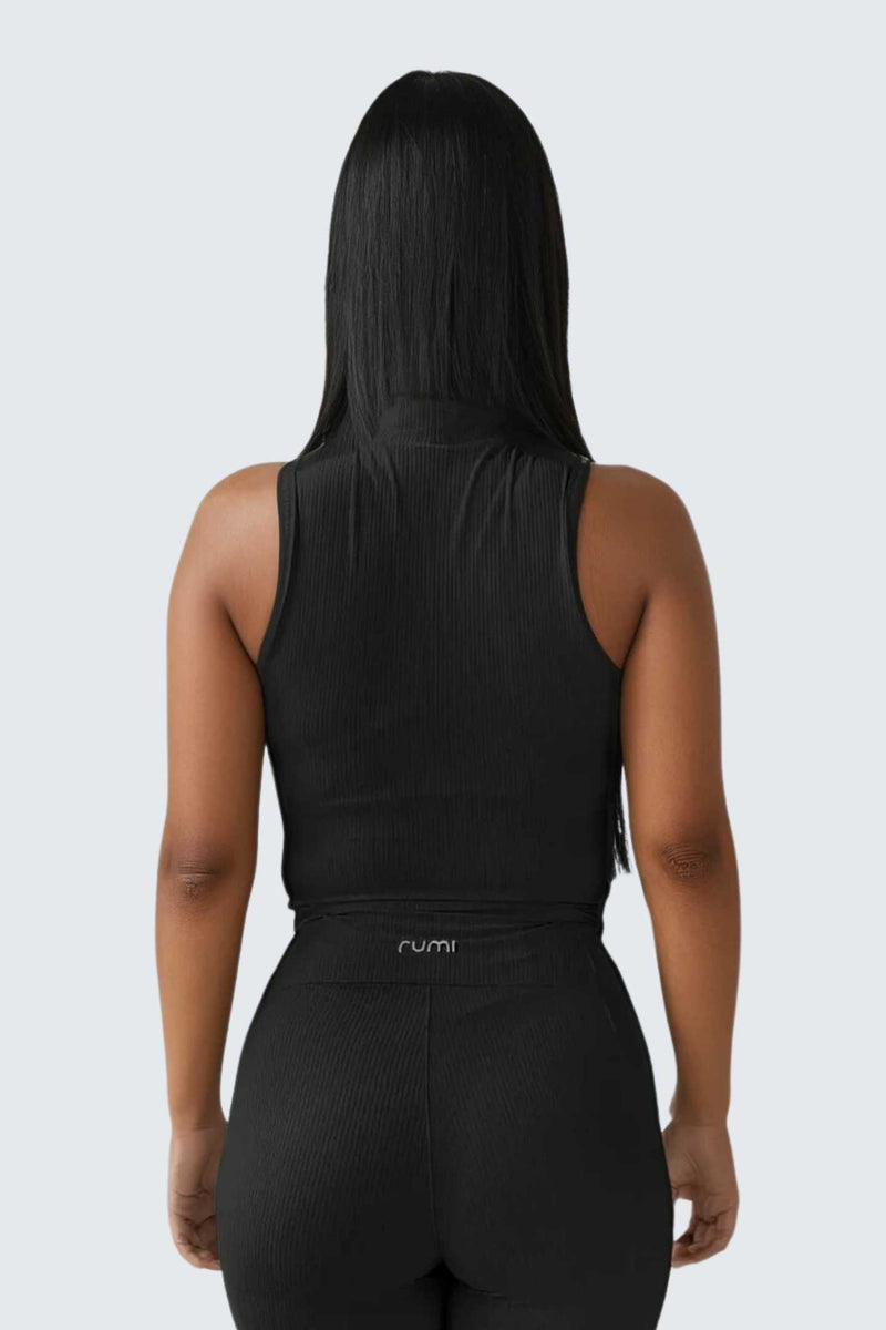 W SunRib Fit Tank Mock Neck - Black
