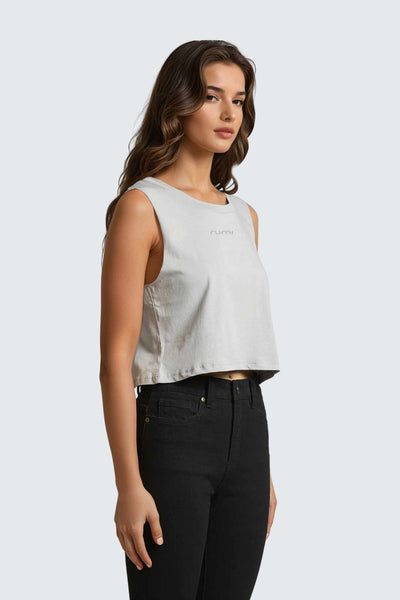 W Moon Air Cropped Tank - Stone