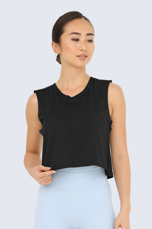 W Moon Air Cropped Tank - Black