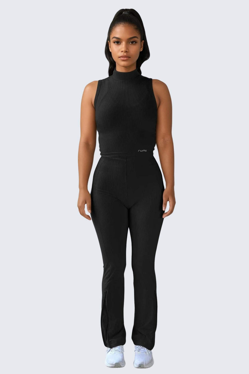 W SunRib Fit Tank Mock Neck - Black