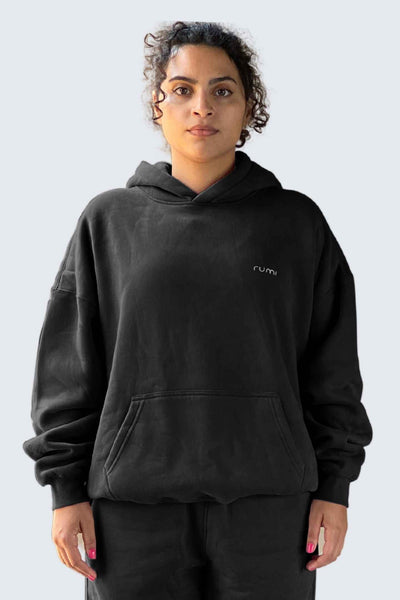 WU Moon Dento Sweatshirt Oversize Fleece + Hoodie - Black
