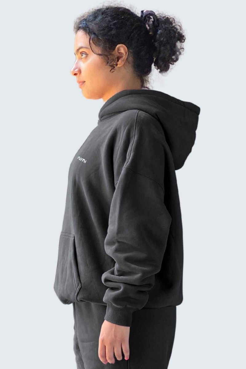 Rumi Earth - U Moon Dento Sweatshirt Oversize Fleece + Hoodie - Black - 