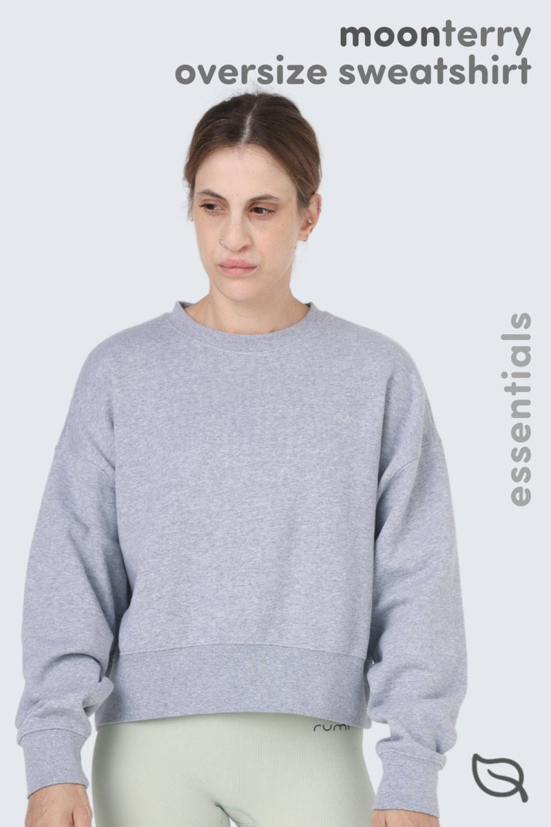 W Moon Cropped Oversized Sweatshirt - Heather Stone