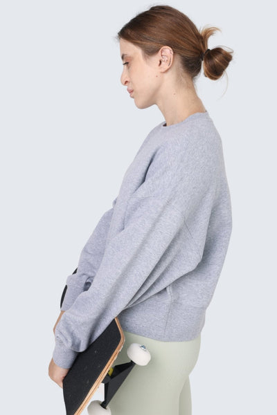 W Moon Cropped Oversized Sweatshirt - Heather Stone