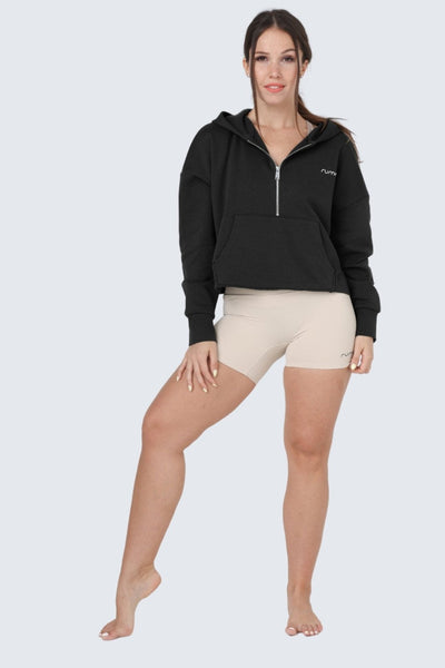 W Moon Cropped Sweatshirt Fleece Hoodie + Zip - Black