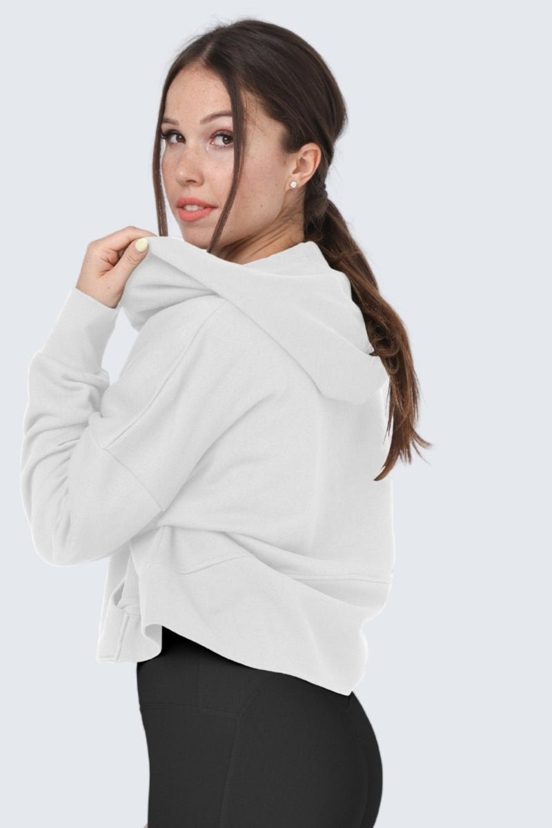 W Moon Cropped Sweatshirt Fleece Hoodie + Zip - Snow