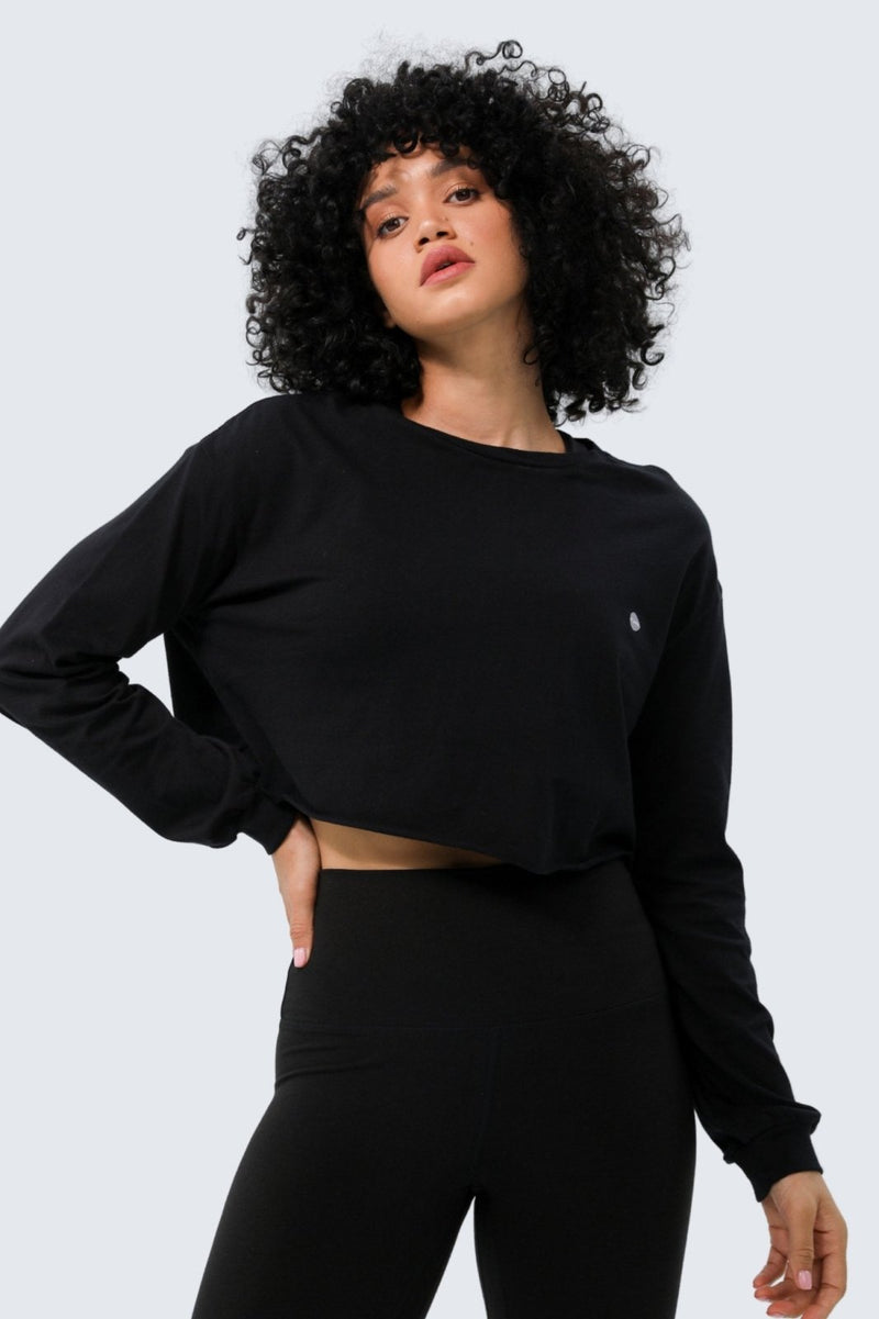 W Moon Cropped Tee Long-Sleeve - Black