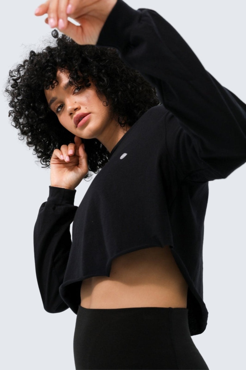 W Moon Cropped Tee Long-Sleeve - Black