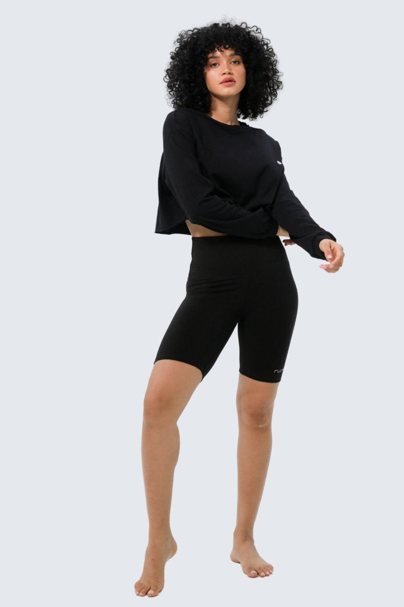 W Moon Cropped Tee Long-Sleeve - Black