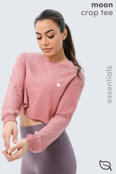 W Moon Cropped Tee Long-Sleeve - Dusty Rose