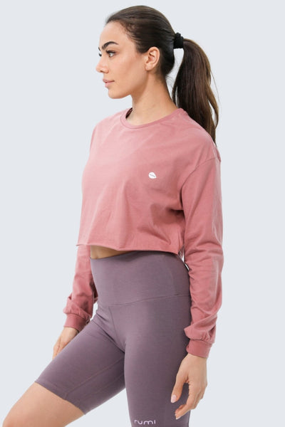 W Moon Cropped Tee Long-Sleeve - Dusty Rose