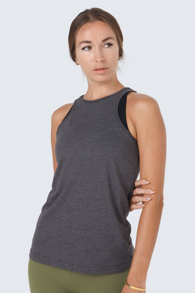 W Moon High-Neck Racerback Tank- Graphite Heather