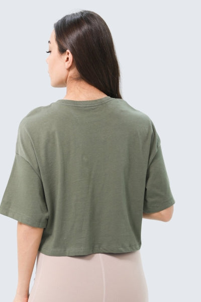 Rumi Earth - W Moon Oversized Cropped Tee - Olive - R111112OLP - Tops