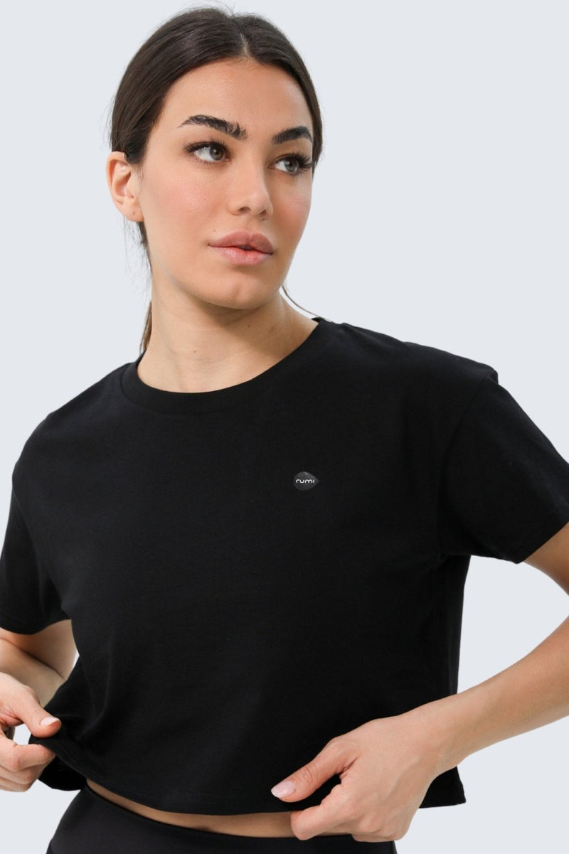 W Moon Tee Cropped - Black