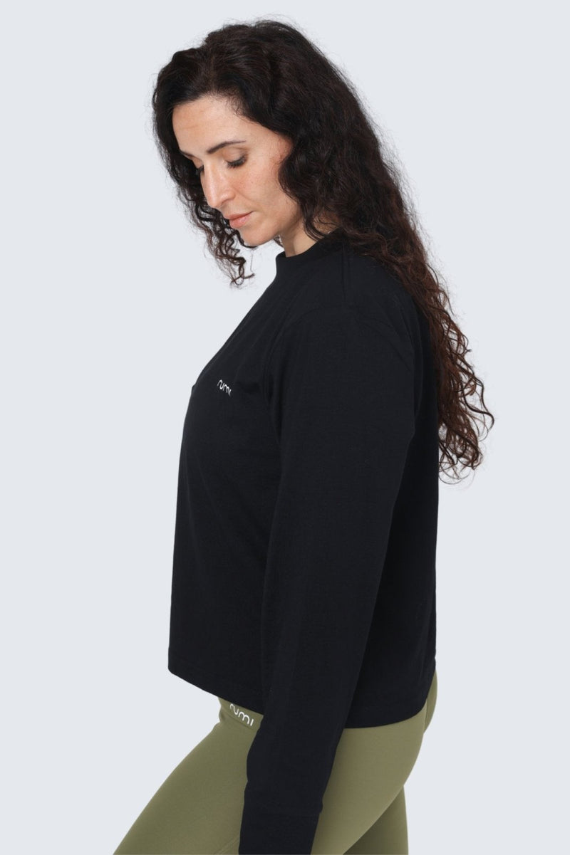 W Moon Tee Mock-Neck Long-Sleeve - Black