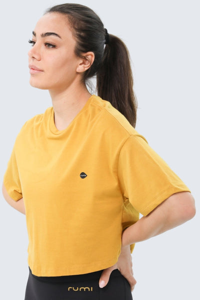 W Moon Tee Oversized Cropped - Turmeric