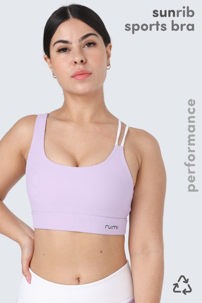 SunRib Line Bra - Orchid, sweat-wicking, quick-drying, made from recycled ocean waste, high-performance support, stretch and soft-skin feel.