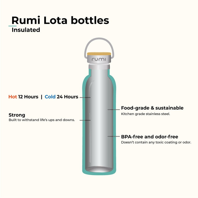 Rumi Earth Lota Bottle – Insulated – 600 ml – Bamboo Lid -Peacock 2